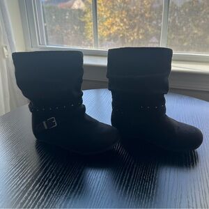 Okie Dokie Black Suede Toddler Girls Slouchy Boots with Buckle
